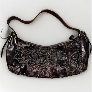 Paolo Masi Black Lamb Shearling Fur & Leather Micro BoHo Mini Shoulder Bag